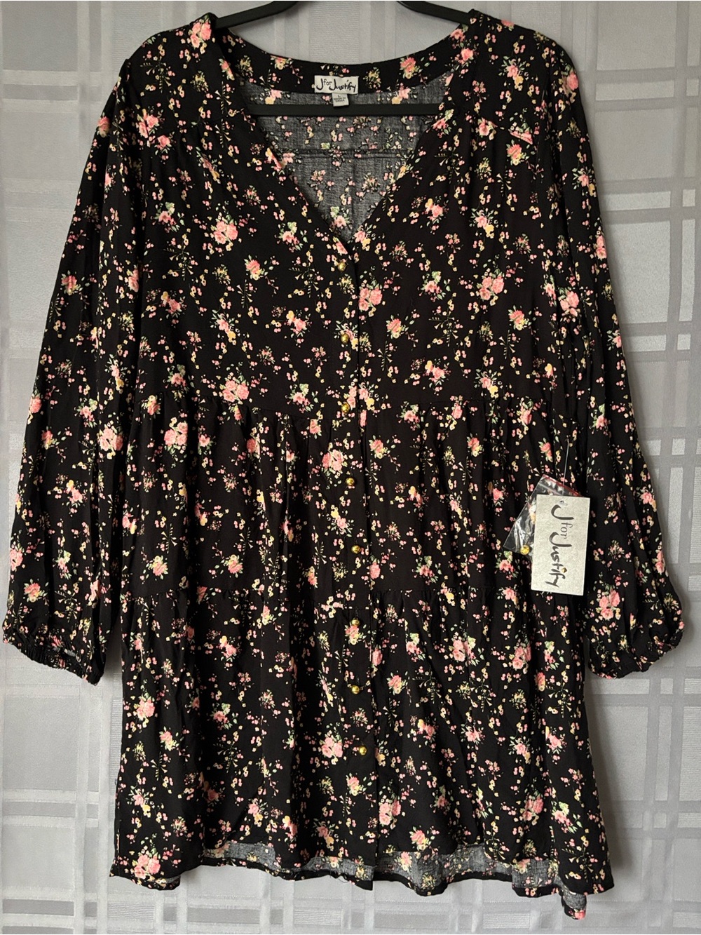 J for Justify Black Tunic with Pink Floral Print